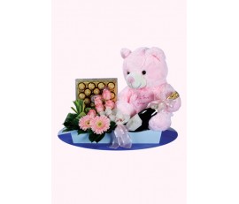 Wine Chocolate Bear With Flower Arrangement